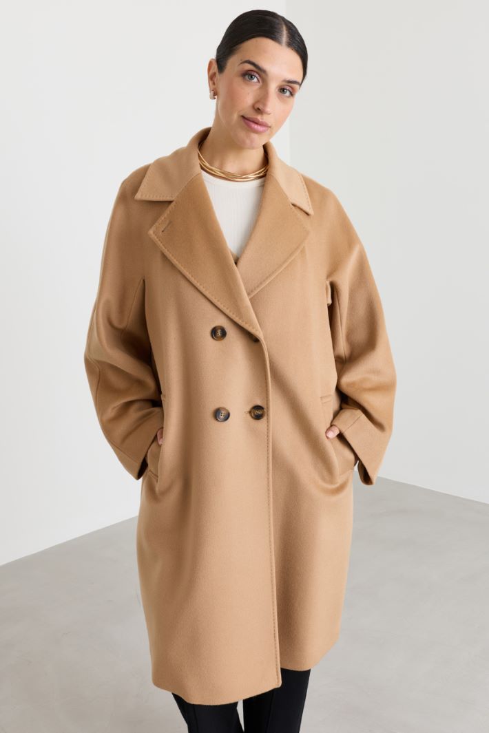 Wide-Cut Wool Drap Coat - CAMEL - Intrend - 2