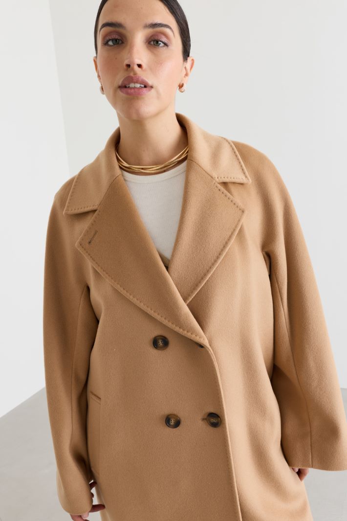 Wide-Cut Wool Drap Coat - CAMEL - Intrend - 3