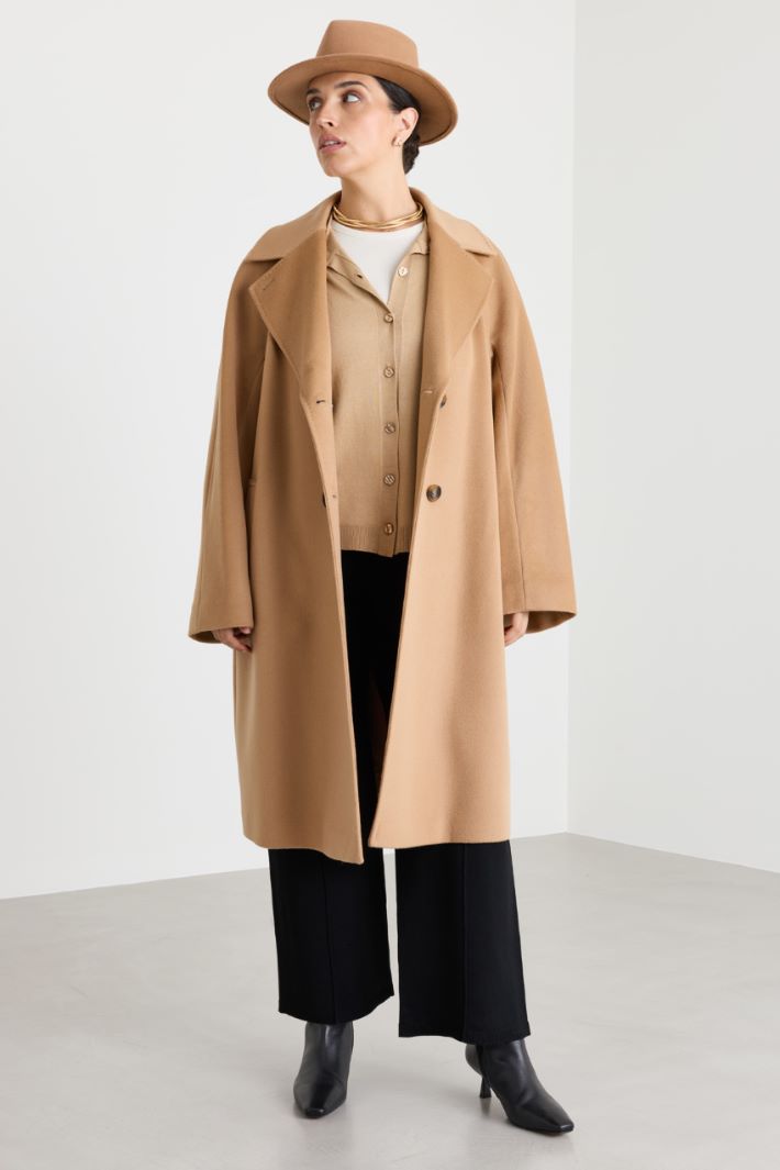 Wide-Cut Wool Drap Coat - CAMEL - Intrend