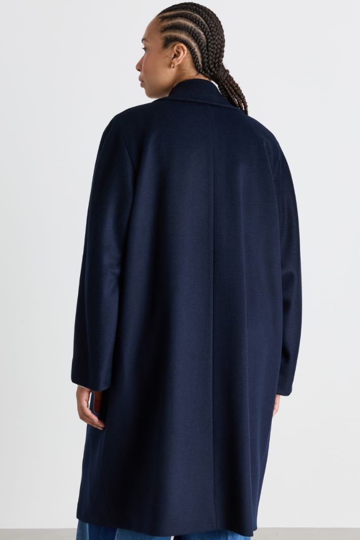 Wide-Cut Wool Drap Coat - BLUE - Intrend - 4