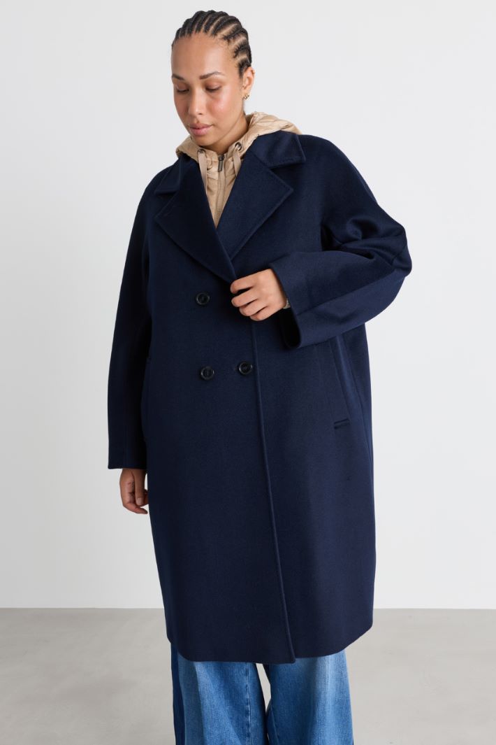 Wide-Cut Wool Drap Coat - BLUE - Intrend - 2