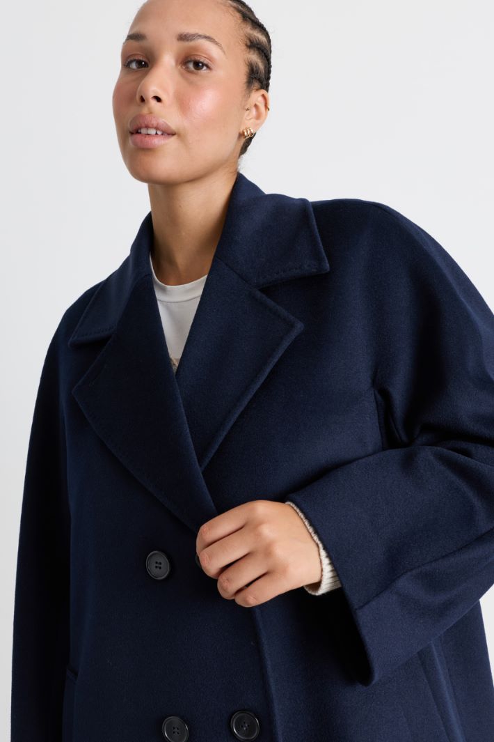 Wide-Cut Wool Drap Coat - BLUE - Intrend - 3
