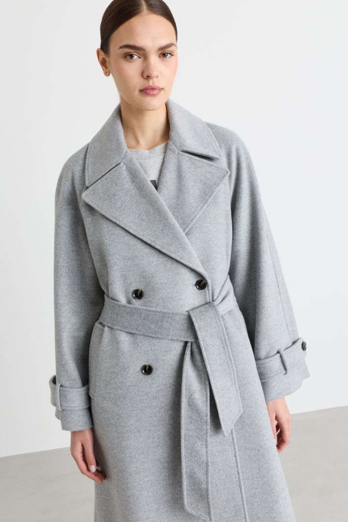Manteau croisé en drap de laine et cachemire - GRIS - Intrend - 3