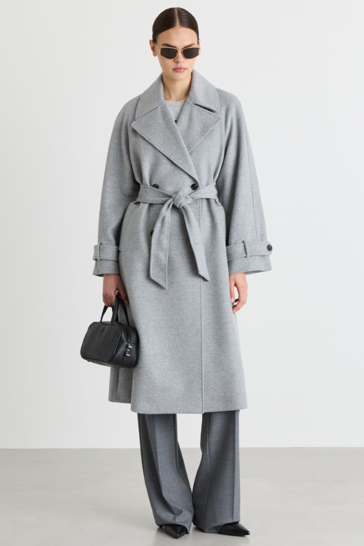 Manteau croisé en drap de laine et cachemire - GRIS - Intrend