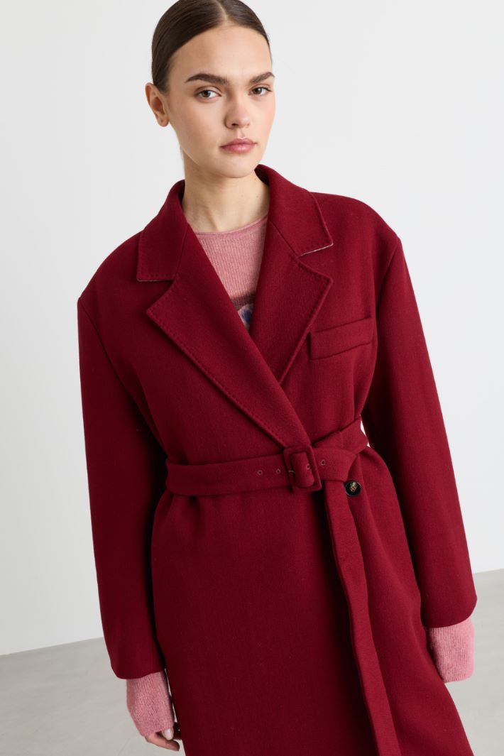 Manteau croisé à ceinture - ROUGE - Intrend - 3