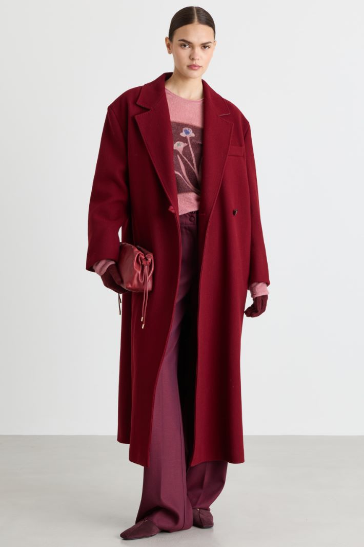 Manteau croisé à ceinture - ROUGE - Intrend