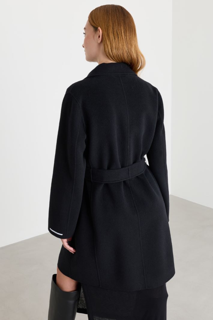 Belted double-faced coat - BLACK - Intrend - 4