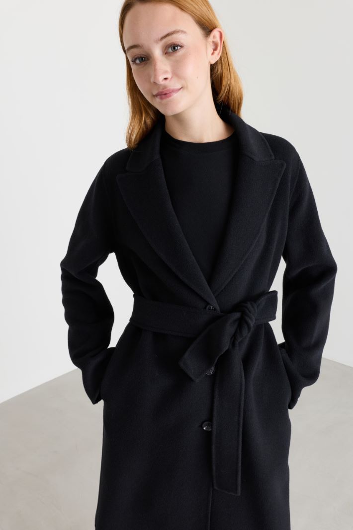 Belted double-faced coat - BLACK - Intrend - 3
