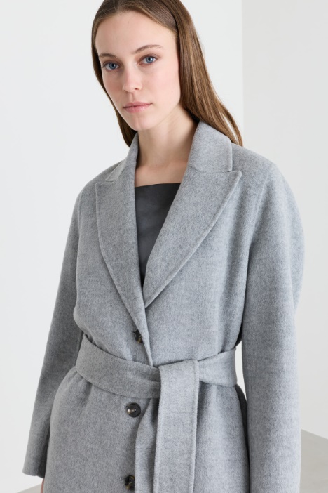 Cappotto in double di misto lana con cintura