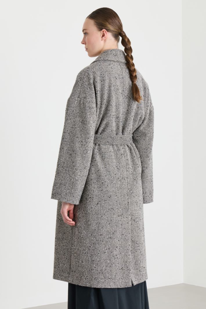 Chevron Robe Coat - BLACK WHITE - Intrend - 4