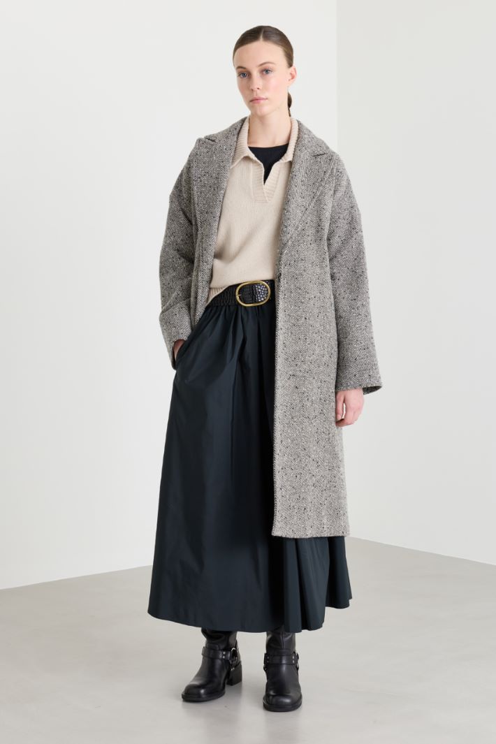 Chevron Robe Coat - BLACK WHITE - Intrend - 2