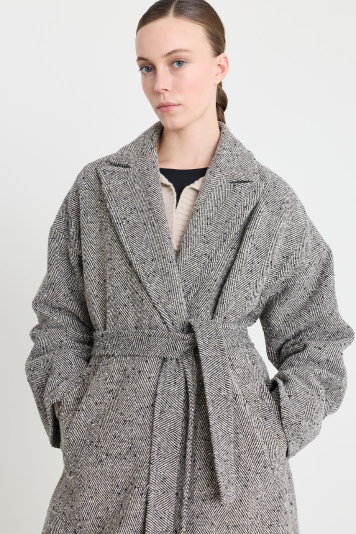 Chevron Robe Coat - BLACK WHITE - Intrend - 3