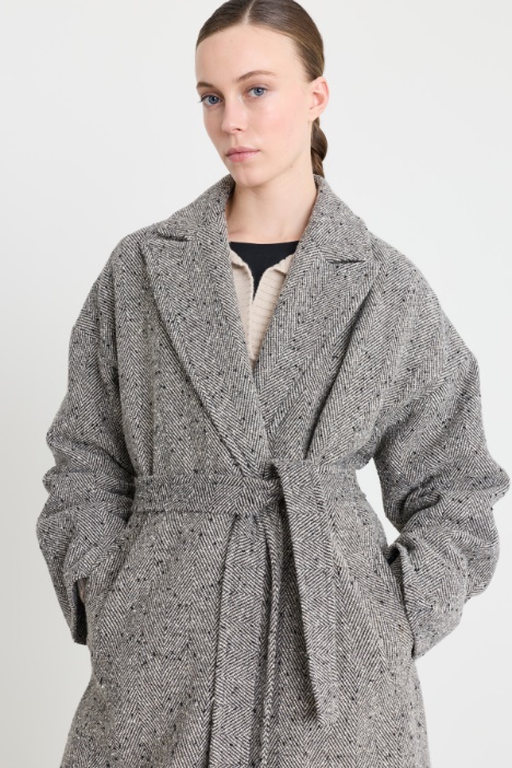 Cappotto chevron di misto lana a vestaglia