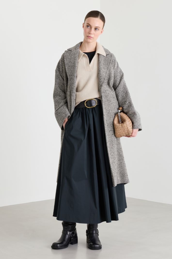 Chevron Robe Coat - BLACK WHITE - Intrend