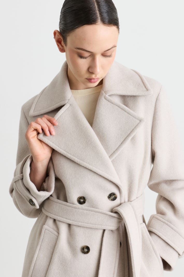 Double-breasted beaver wool coat - BEIGE - Intrend - 3