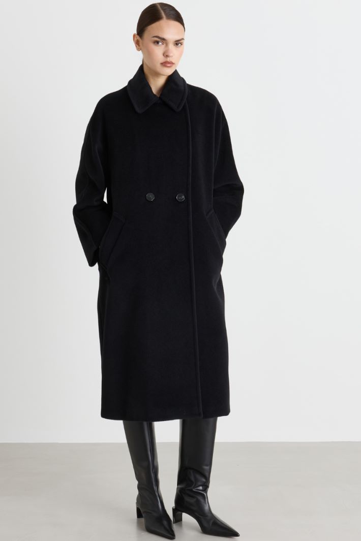 Cappotto doppiopetto in beaver - NERO - Intrend - 2