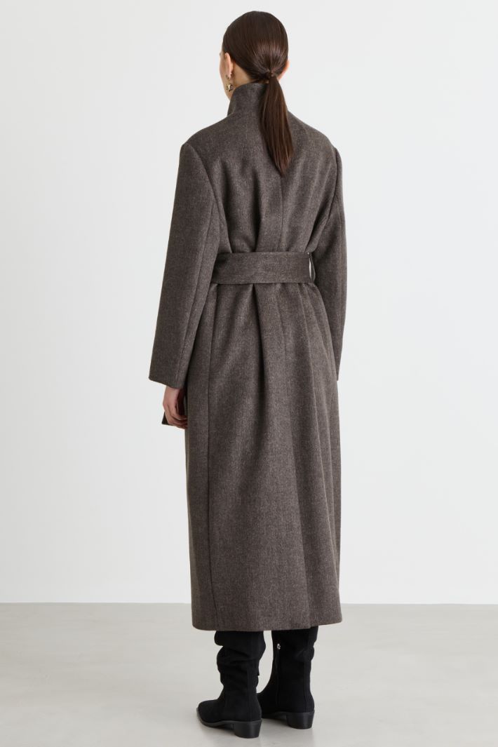 Single-breasted double-faced wool coat - BROWN - Intrend - 4