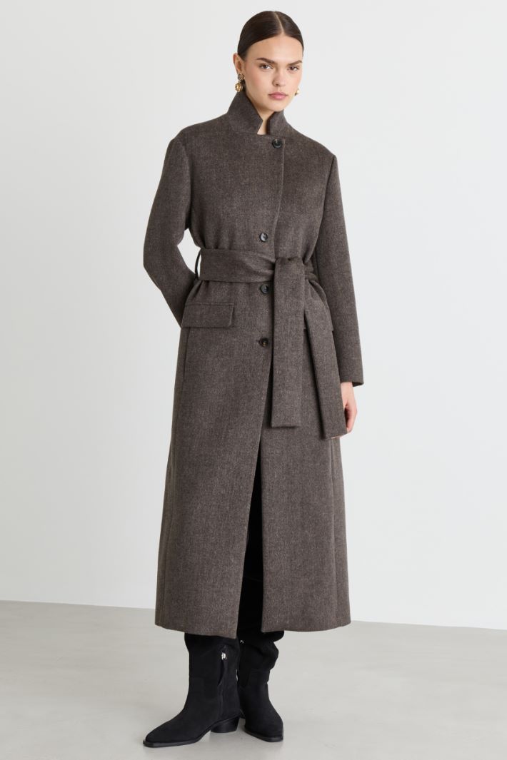 Single-breasted double-faced wool coat - BROWN - Intrend - 2