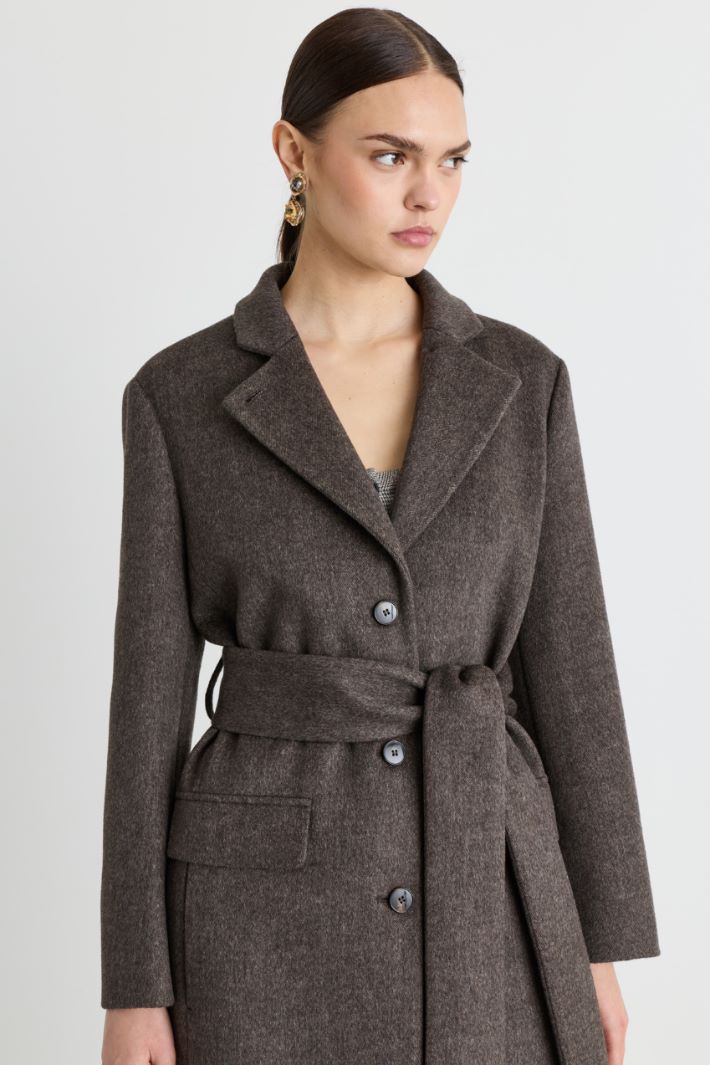 Single-breasted double-faced wool coat - BROWN - Intrend - 3