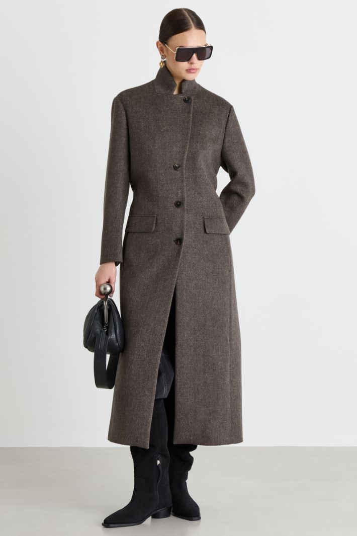 Single-breasted double-faced wool coat - BROWN - Intrend