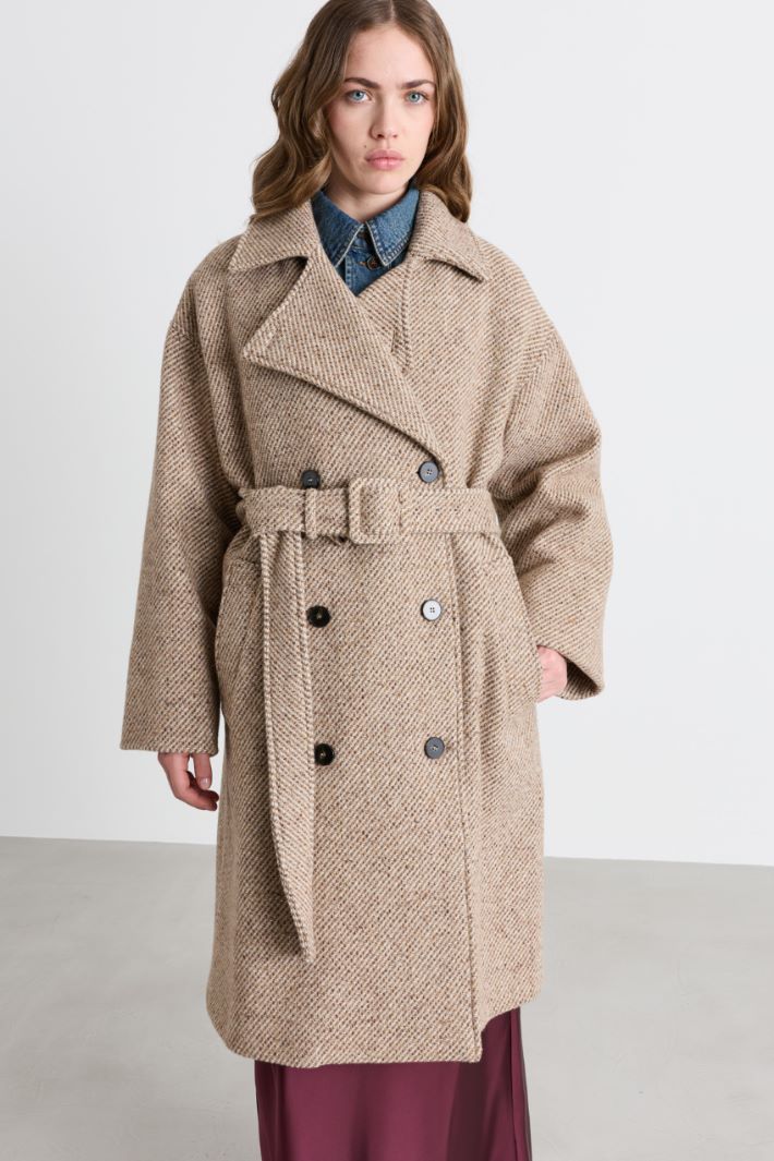 Belted double-breasted coat - BEIGE - Intrend - 2