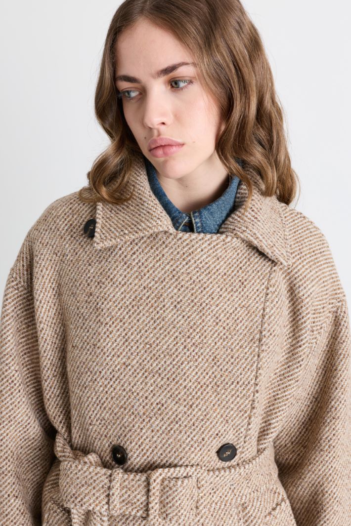 Belted double-breasted coat - BEIGE - Intrend - 3