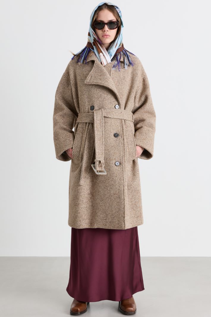 Belted double-breasted coat - BEIGE - Intrend