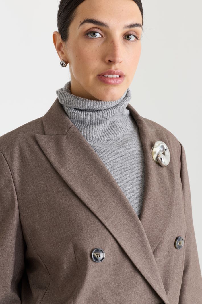 Double-breasted flannel blazer - BROWN - Intrend - 3