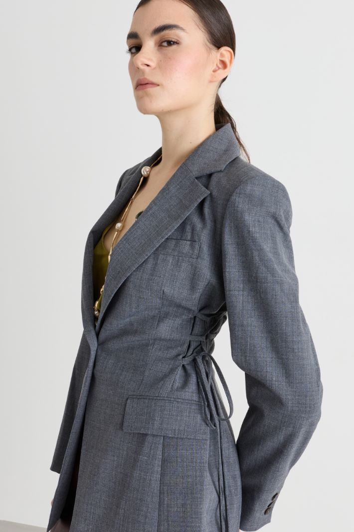 Blazer with Lace-Up Detailing - GREY - Intrend - 3