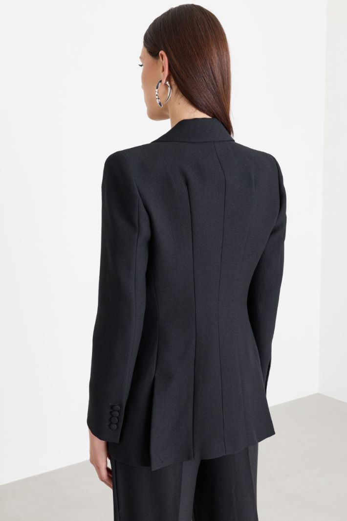 Blazer croisé en sablé - NOIR - Intrend - 4