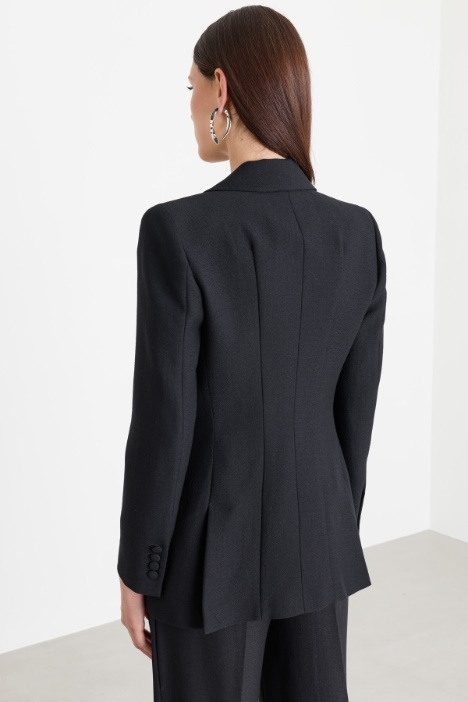 Blazer doppiopetto in sablé di lana con rever in raso