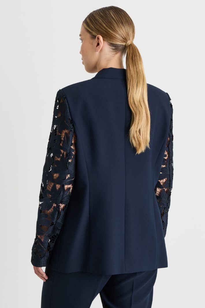 Crepe and Lace Jacket - BLUE - Intrend - 4