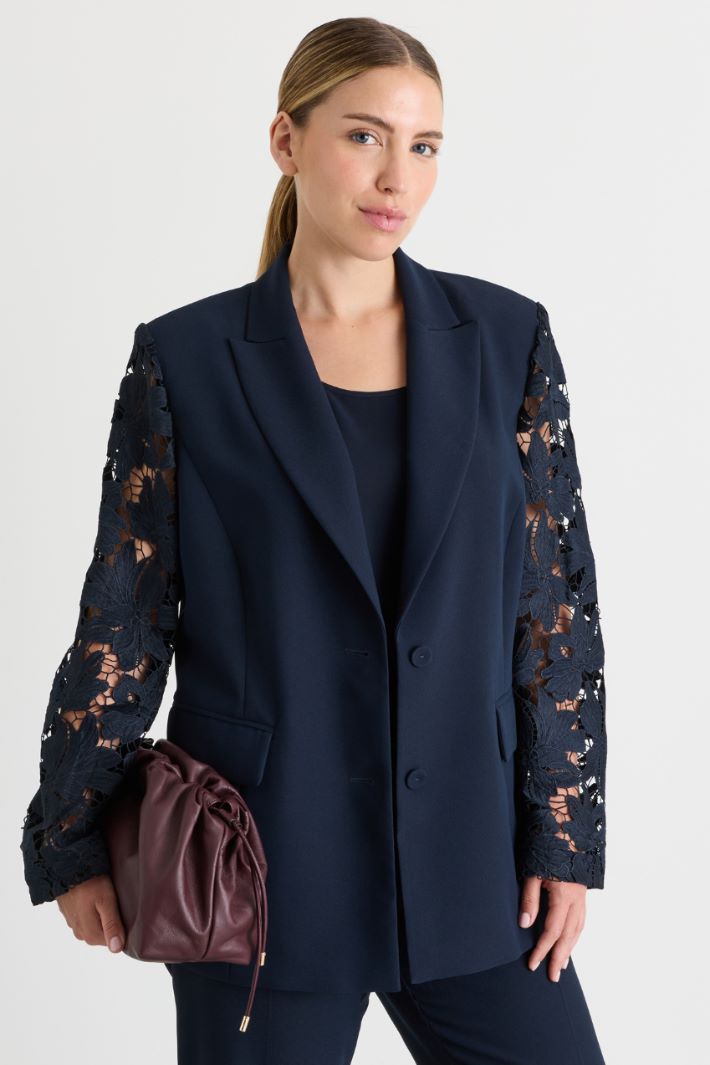 Crepe and Lace Jacket - BLUE - Intrend - 2