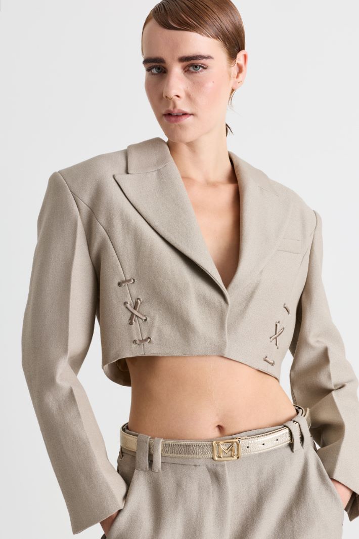 Cropped lace-up blazer - GREY - Intrend - 3