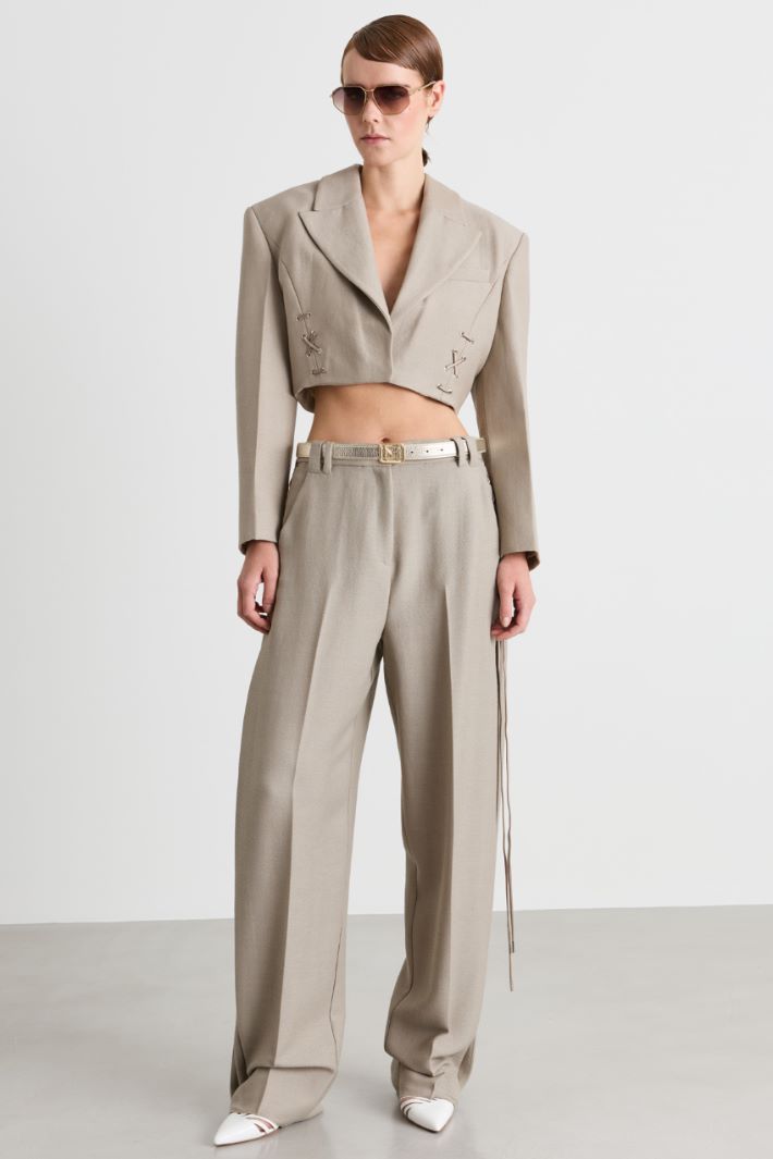 Cropped lace-up blazer - GREY - Intrend