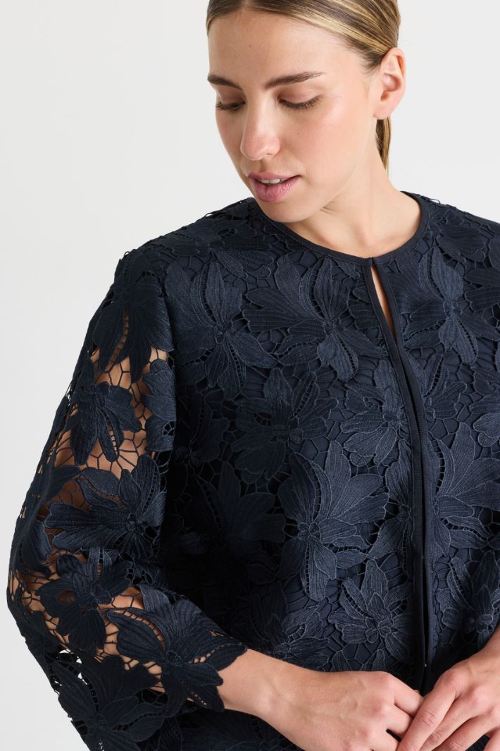 Macramé lace jacket - BLUE - Intrend - 3