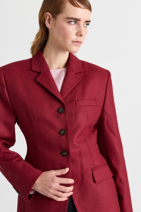 Blazer aderente in pura lana a tre bottoni