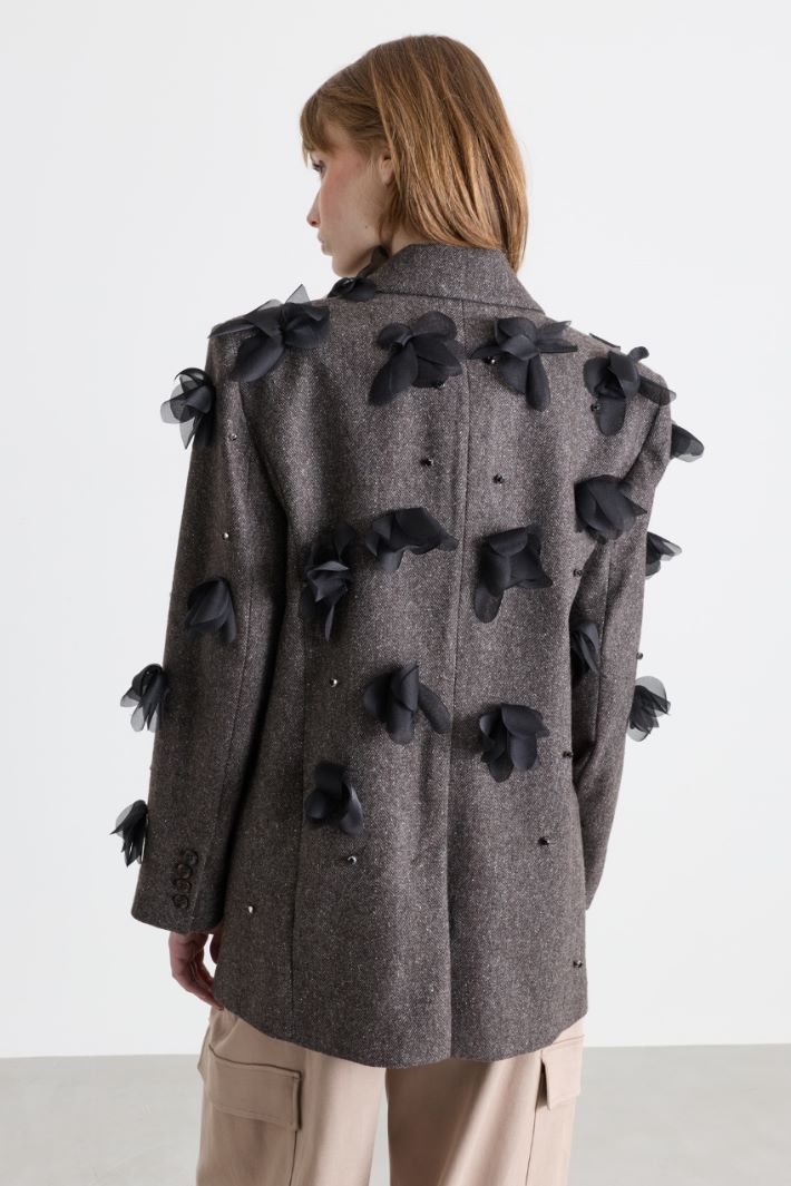 Floral embroidered blazer - GREY - Intrend - 4
