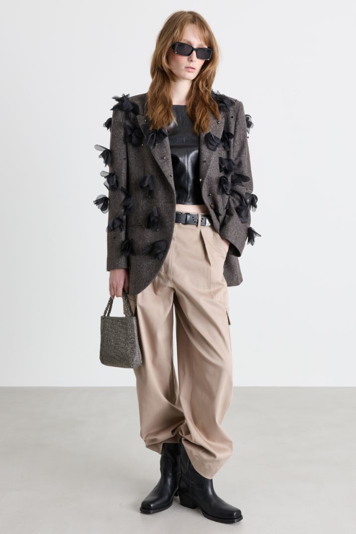 Floral embroidered blazer - GREY - Intrend