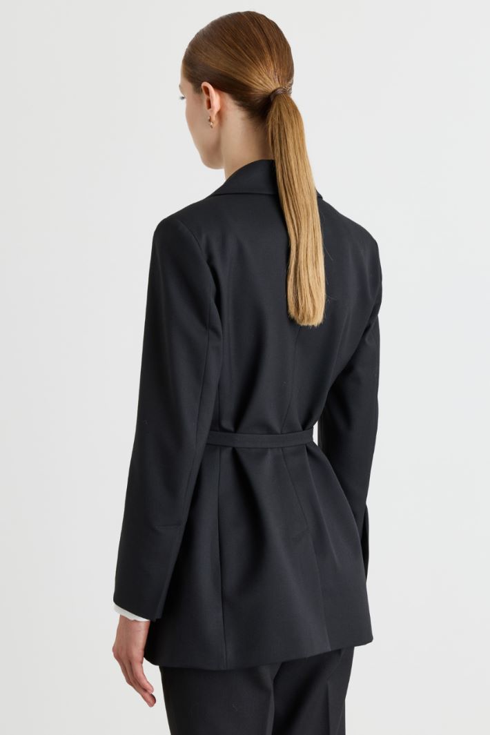 Belted stretch blazer - BLACK - Intrend - 4