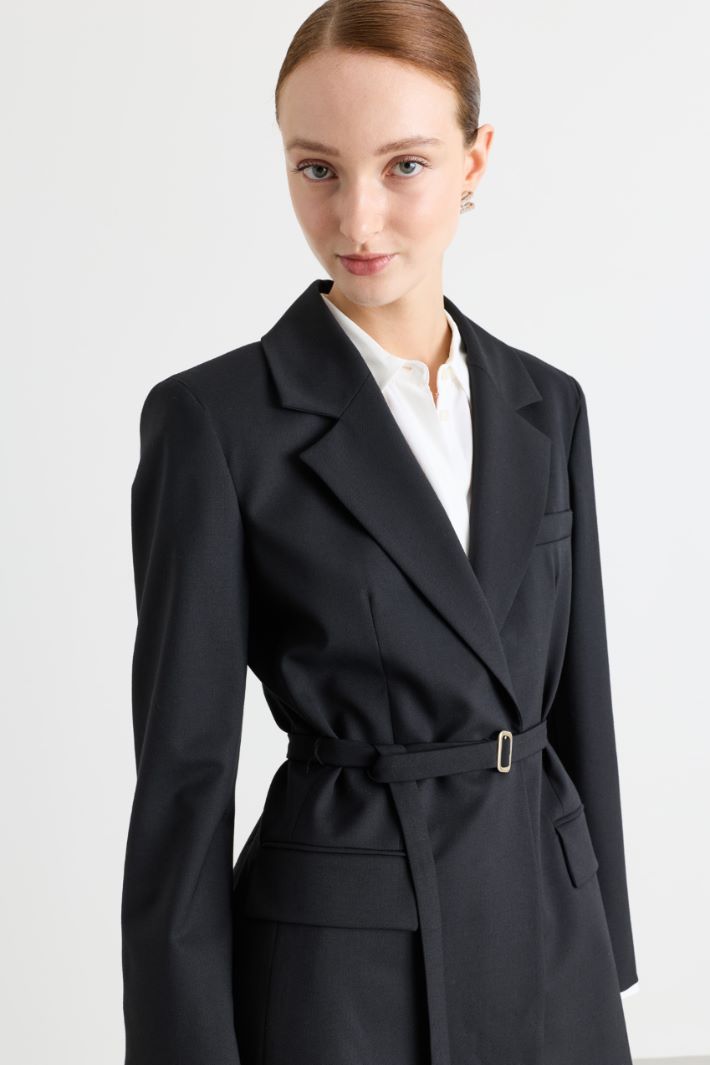 Belted stretch blazer - BLACK - Intrend - 3