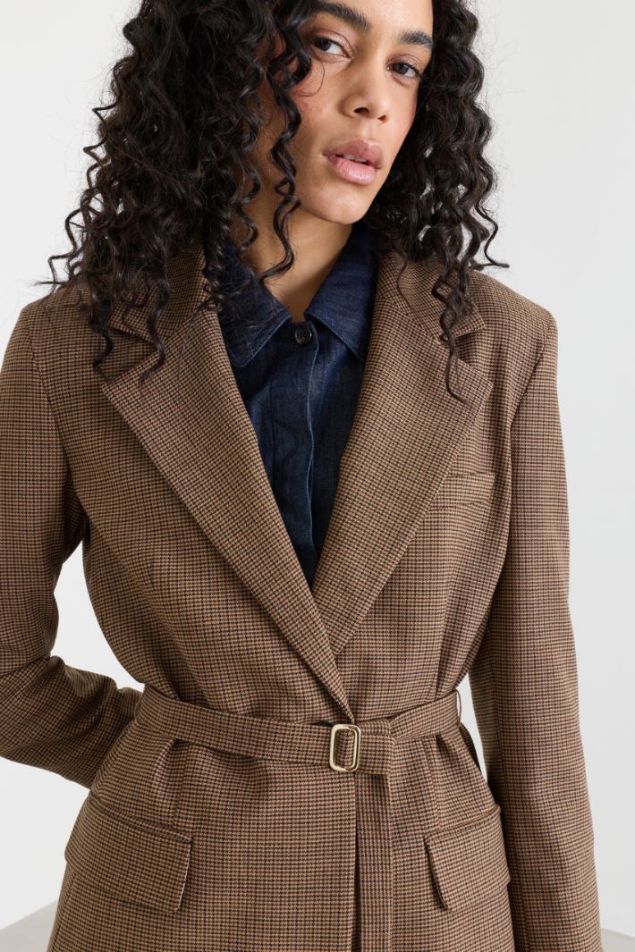 Belted stretch blazer - BROWN - Intrend - 3