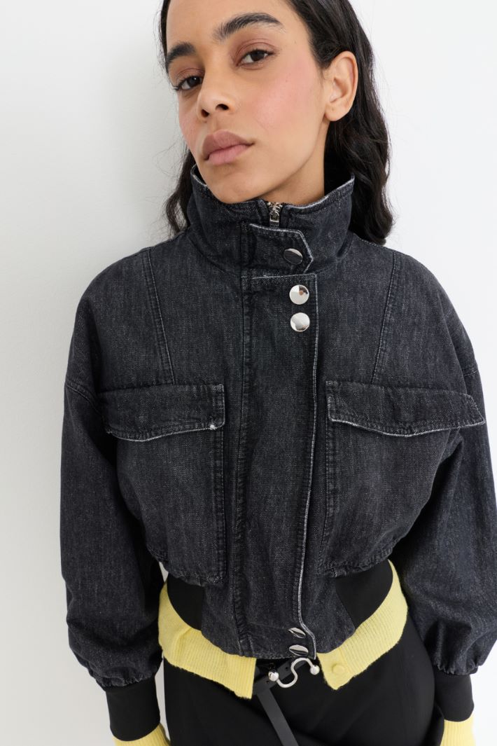 Denim bomber jacket - BLACK - Intrend - 3