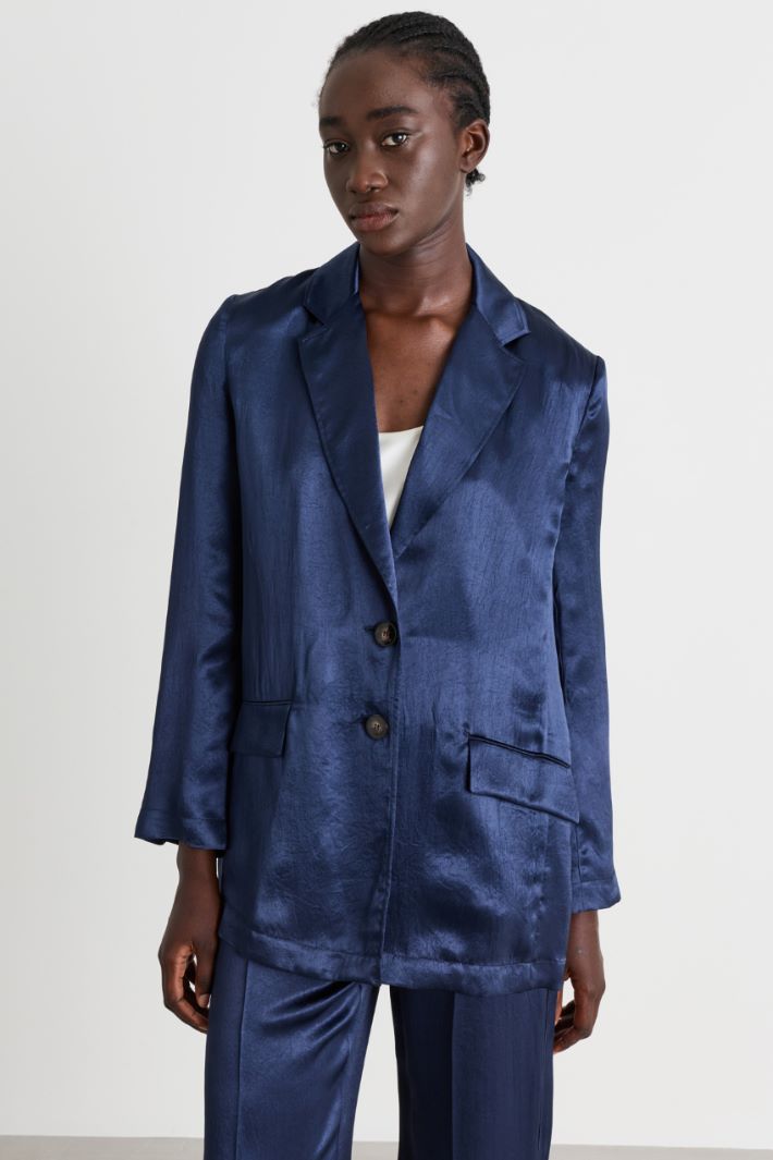 Straight-fit crushed satin blazer - BLUE - Intrend - 2