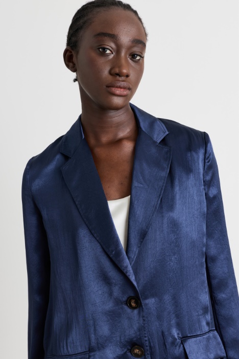 Blazer dritto in raso stropicciato