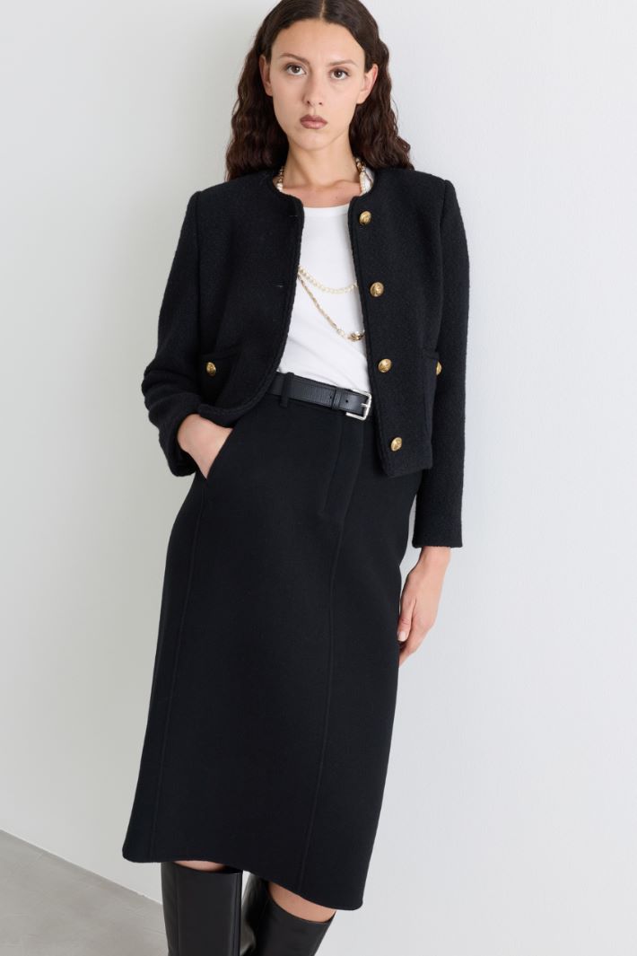 Straight-cut bouclé jacket - BLACK - Intrend - 2