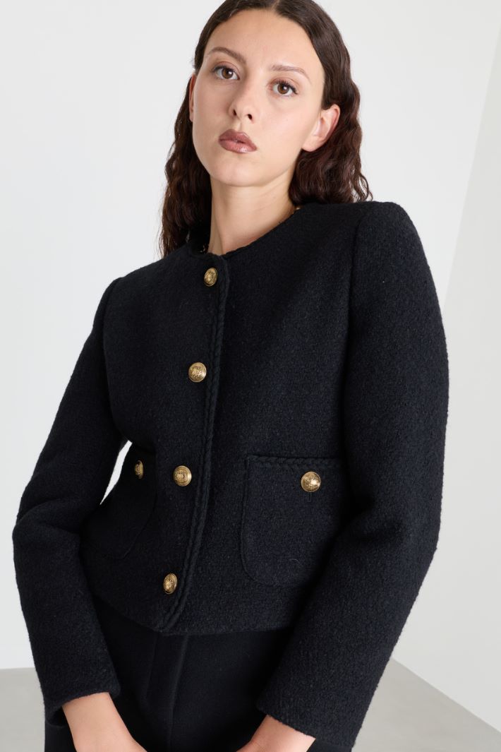Straight-cut bouclé jacket - BLACK - Intrend - 3