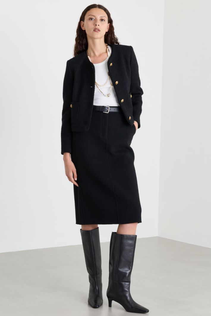 Straight-cut bouclé jacket - BLACK - Intrend