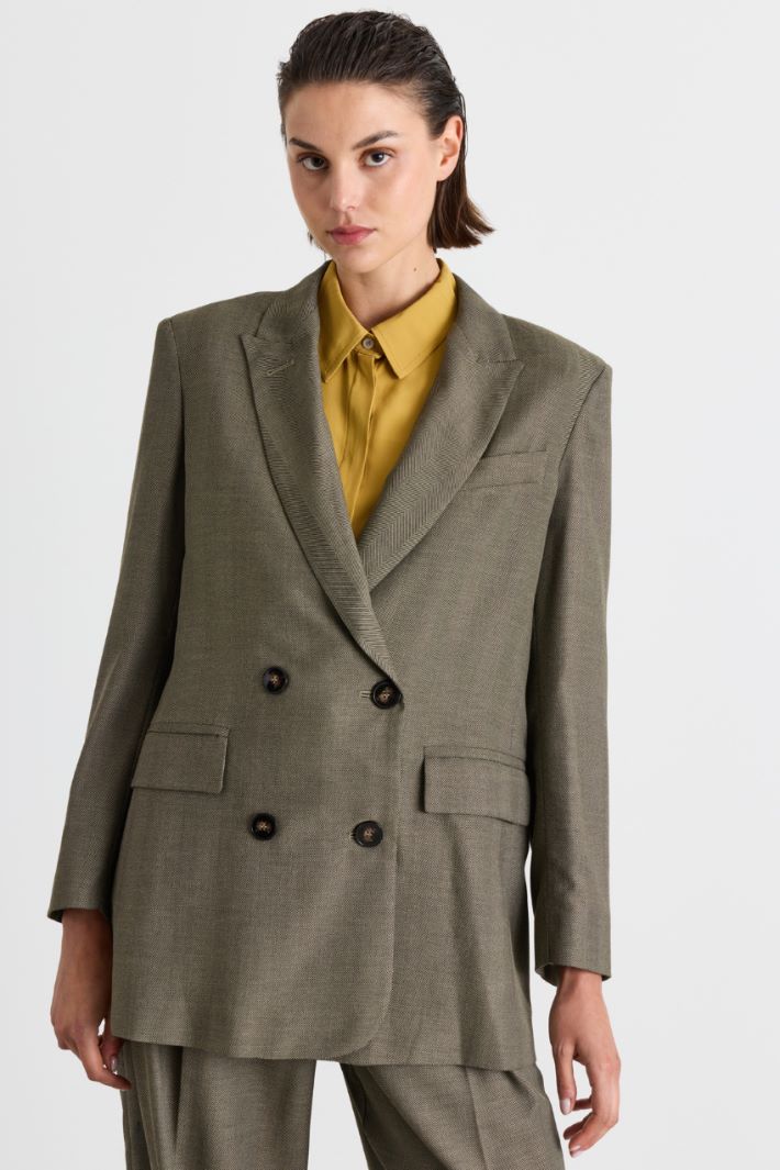 Double-breasted blazer in fluid twill - GREEN - Intrend - 2