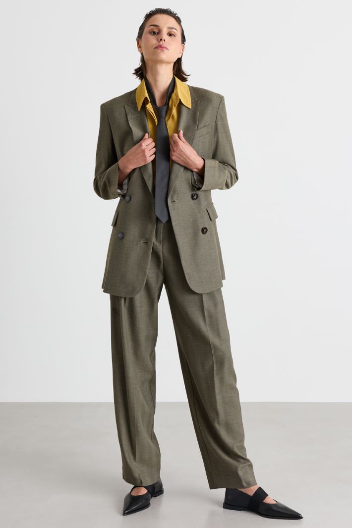 Double-breasted blazer in fluid twill - GREEN - Intrend
